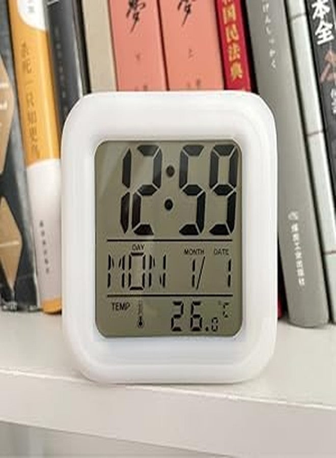 دبليو بي دي ساعة بلاستيكية متعددة الألوان متغيرة الألوان من WBD | ساعة منبه رقمية LED للطاولة المنزلية/المكتب/الطاولة الليلية | مع عرض درجة الحرارة/اليوم/الشهر/التاريخ/الوقت/المنبه (رقمي 1) متعدد الألوان - Image 4